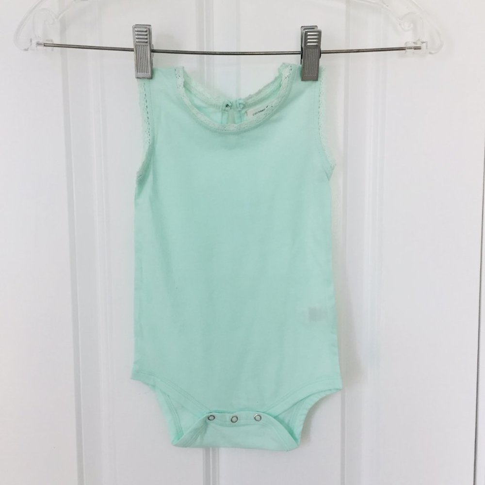 New Infant Girls Mint Bodysuit with lace Colored Organics Bodysuit